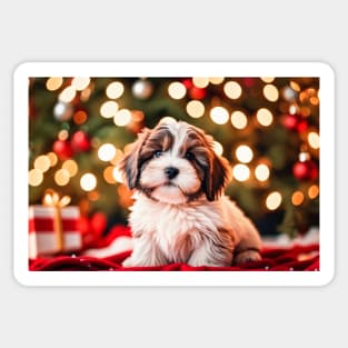 Cute Havanese Puppy Dog by Christmas Tree Sticker